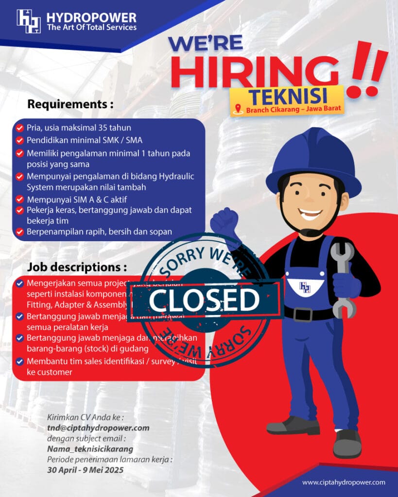 loker teknisi cikarang jawa barat closed