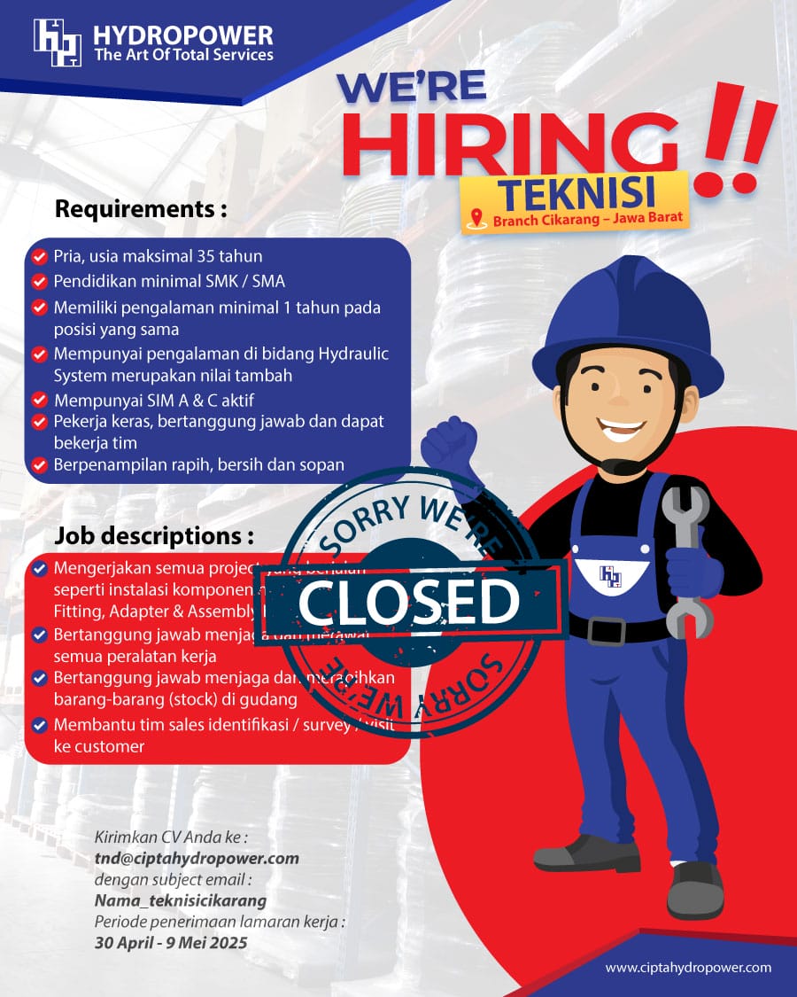 loker teknisi cikarang jawa barat closed