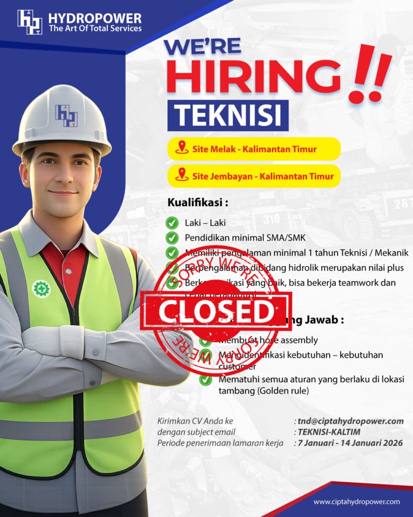 loker teknisi kaltim closed