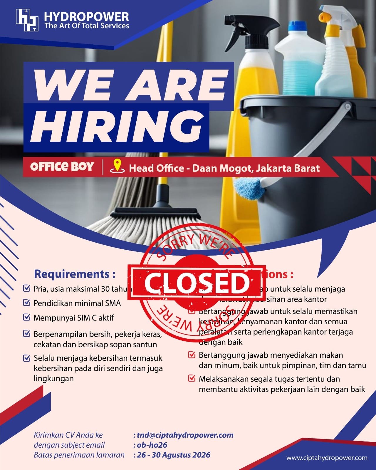 loker office boy jakarta closed